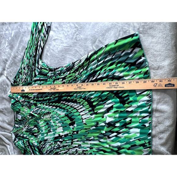 Catherines womens size 0X tunic accordion pleats green abstract print - Picture 7 of 11